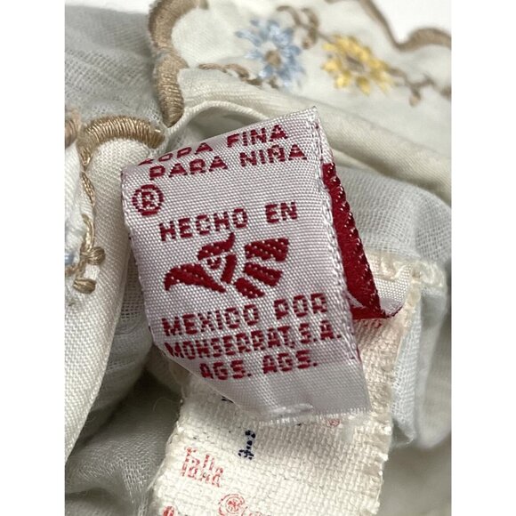 VTG 1950s GERANIO 24mos? Ivory Linen Embroidered SUNDRESS Cottagecore *Needs TLC - Picture 12 of 13